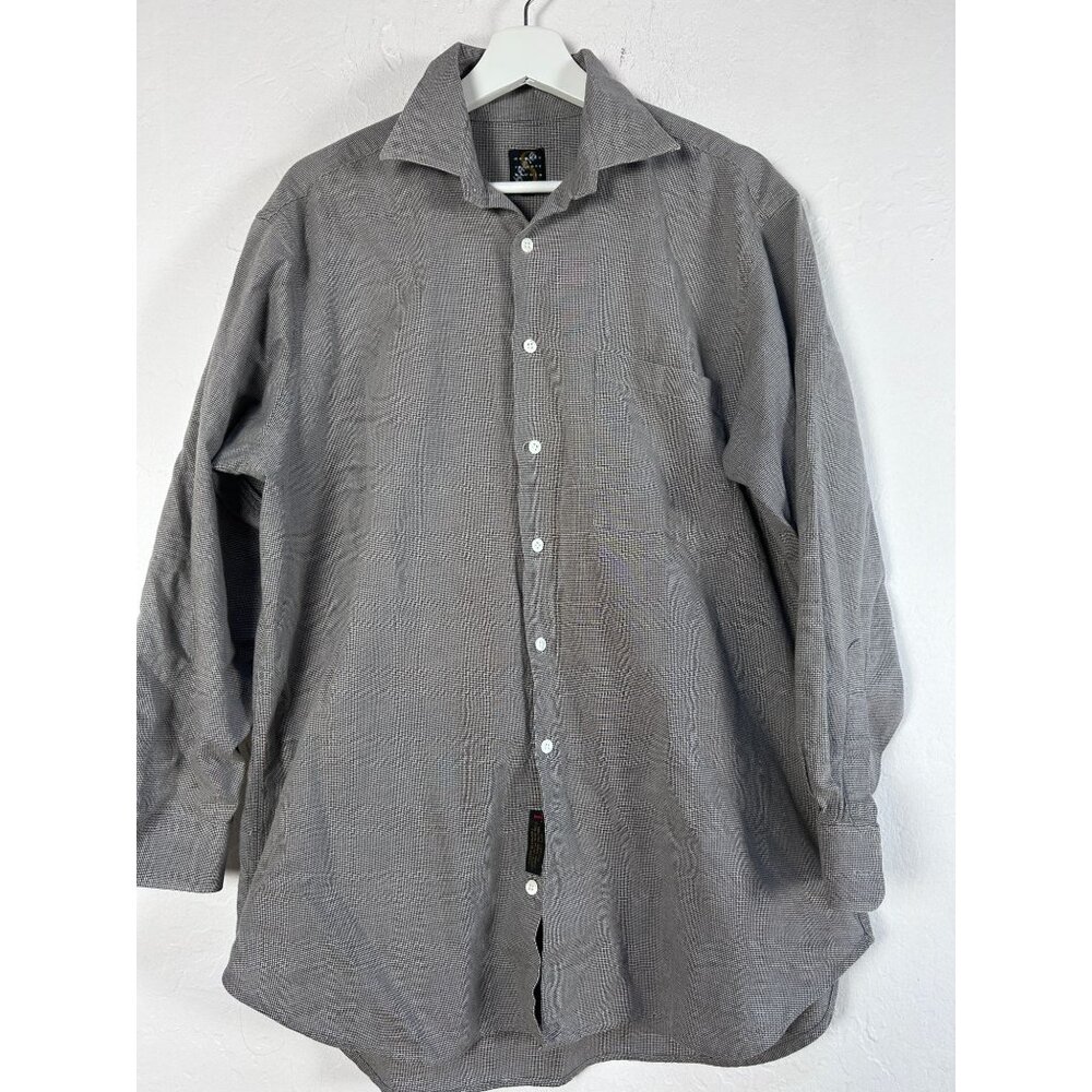 Robert Talbott Studio Mens Gray Printed Long Sleeve Button-Up Dress Shirt 16.5
